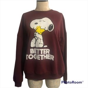 🌺 Peanuts sweater graphic “better together” long sleeves maroon size XL